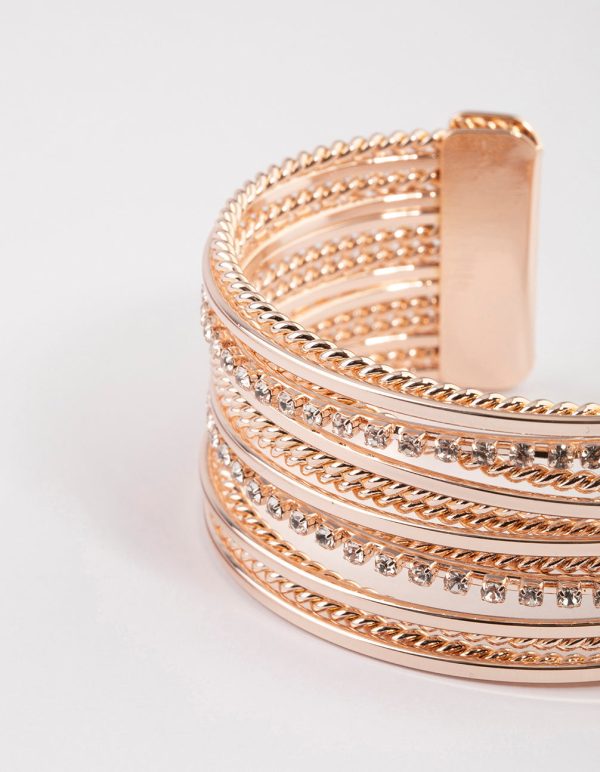 Rose Gold Layered Diamante Wrist Cuff Cheap - Image 3