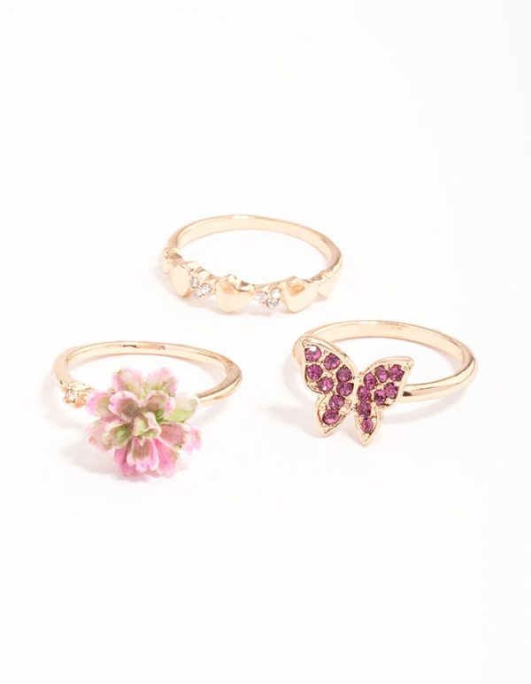 Gold Flower Butterfly Ring Pack Online
