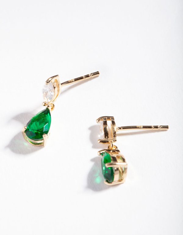 Gold Plated Sterling Silver Green Cubic Zirconia Teardrop Earrings Online