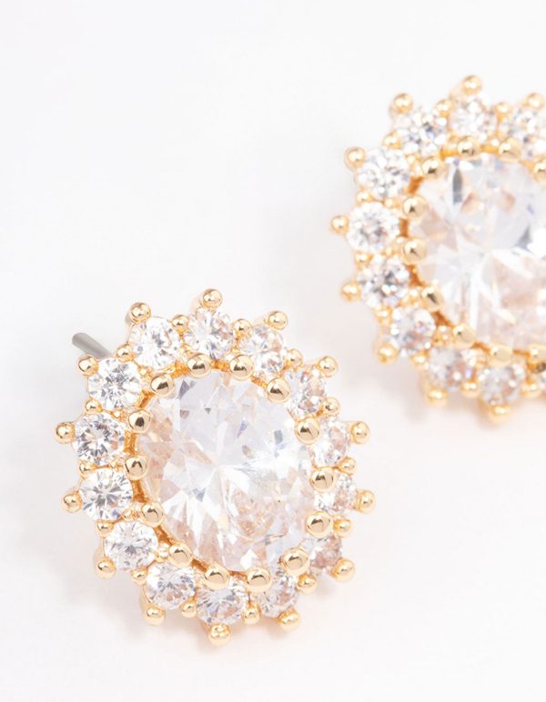 Gold Round Halo Stud Earrings For Cheap - Image 2