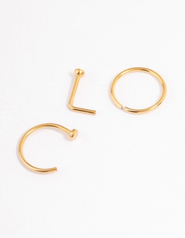 Gold Plated Titanium Basic Nose Ring Pack For Sale