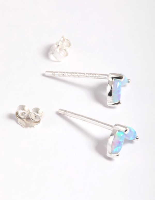 Sterling Silver Opal Dolphin Tail Stud Earrings Supply - Image 4