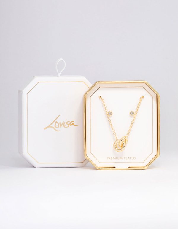 Gold Plated Circle Cubic Zirconia Necklace & Earrings Set on Sale - Image 2