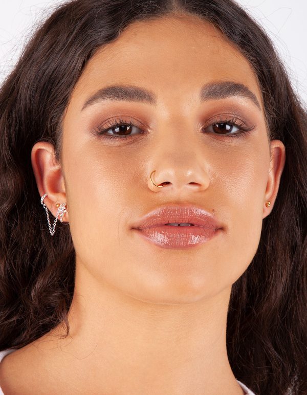 Silver Flower Chain Cuff Earrings on Sale - Image 2