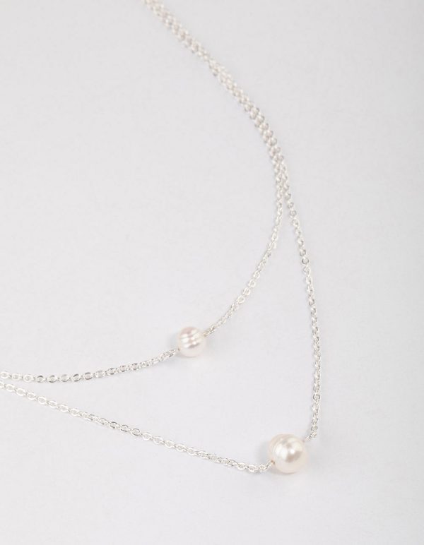 Silver Plated Double Freshwater Pearl Double Layer Necklace Hot on Sale