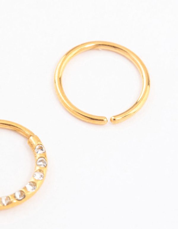 Gold Plated Titanium Cubic Zirconia Textured Nose Ring Pack Cheap - Image 2