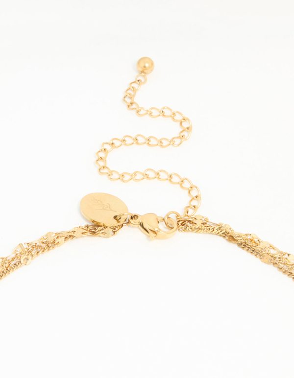 Waterproof Gold Plated Stainless Steel Triple Chain Layered Necklace For Discount - Image 3