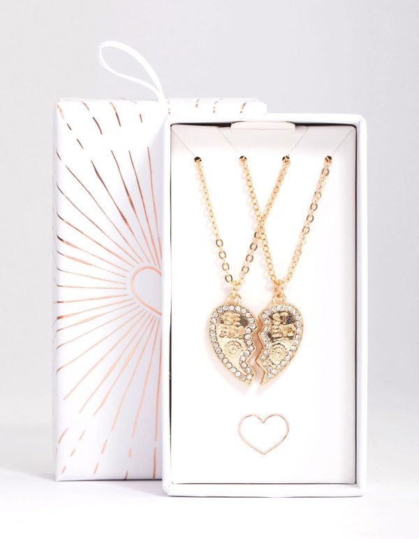 Gold BFF Diamante Heart Necklace Pack Online now - Image 2