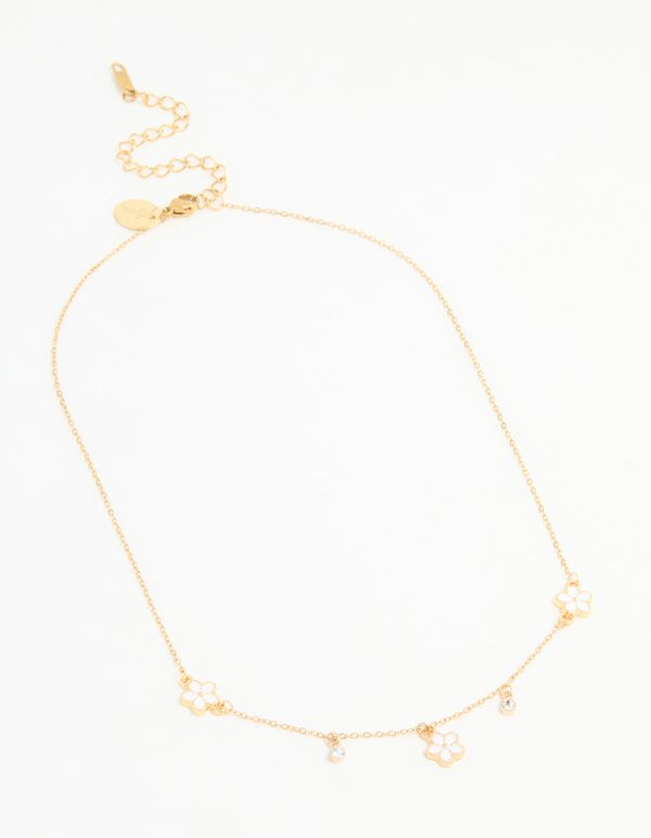 Waterproof Gold Plated Stainless Steel Cubic Zirconia Heart Floral Pendant Necklace Online Sale - Image 4
