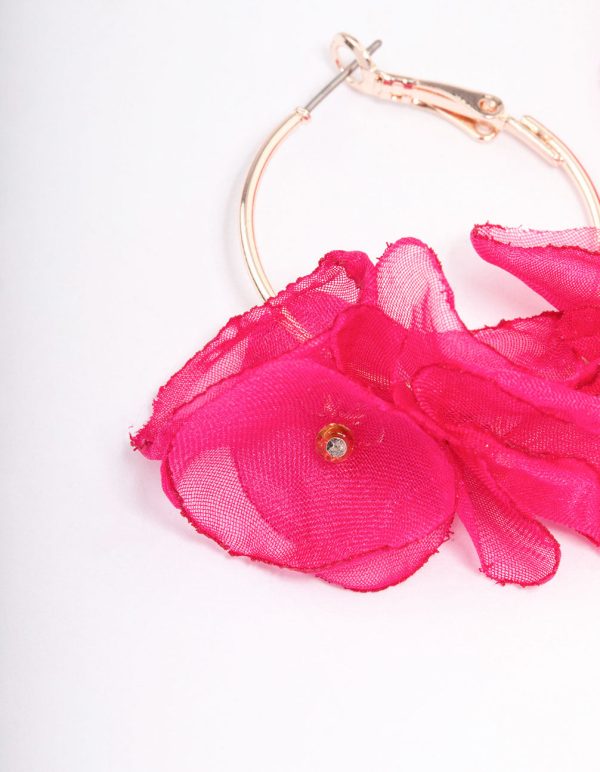 Rose Gold Flower Medium Hoop Earrings on Sale - Image 2