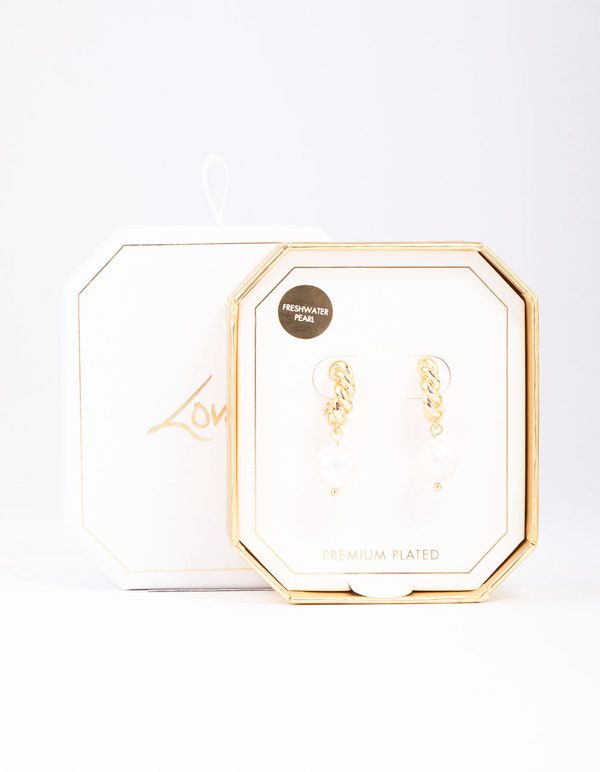 Gold Plated Textured Freshwater Pearl Hoop Earrings Supply - Image 2