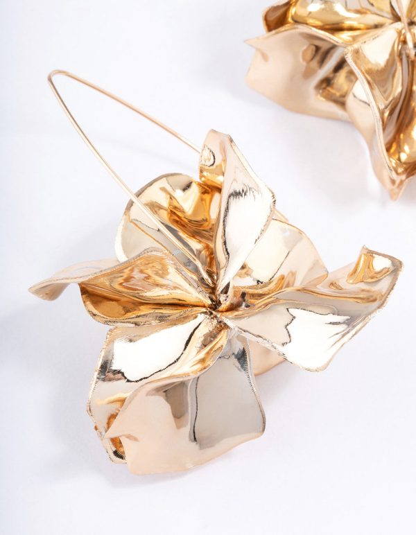 Gold Frosted Flower Drop Earrings Discount - Image 2