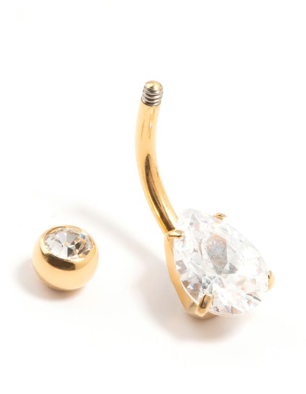Gold Plated Titanium Round Bezel & Pear Belly Bar Discount - Image 2