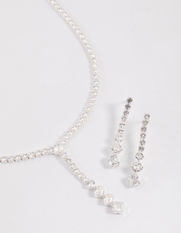 Silver Cubic Zirconia Silver Y-Neck Jewellery Set Discount