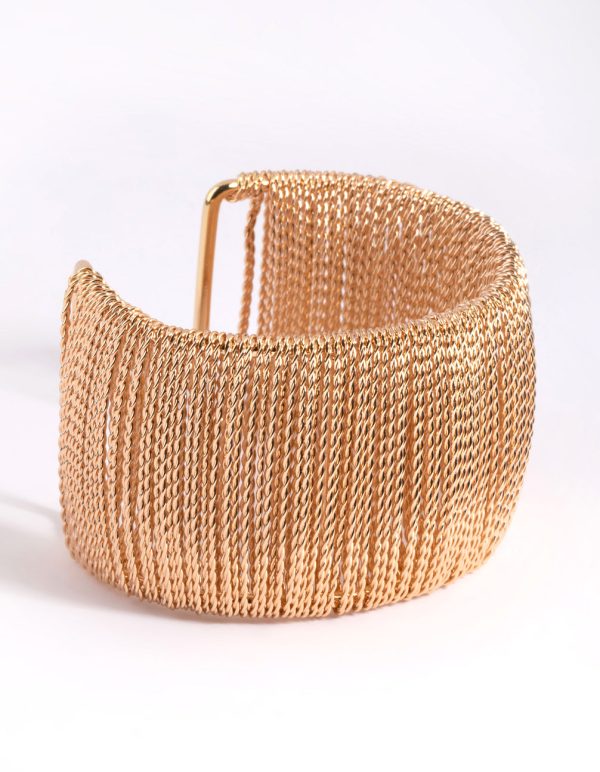 Gold Wide Chain Cuff Bangle Bracelet Hot on Sale