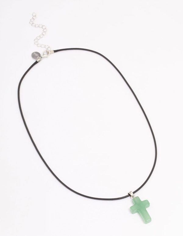 Gold Green Aventurine Cross Pendant Necklace Online Sale - Image 2