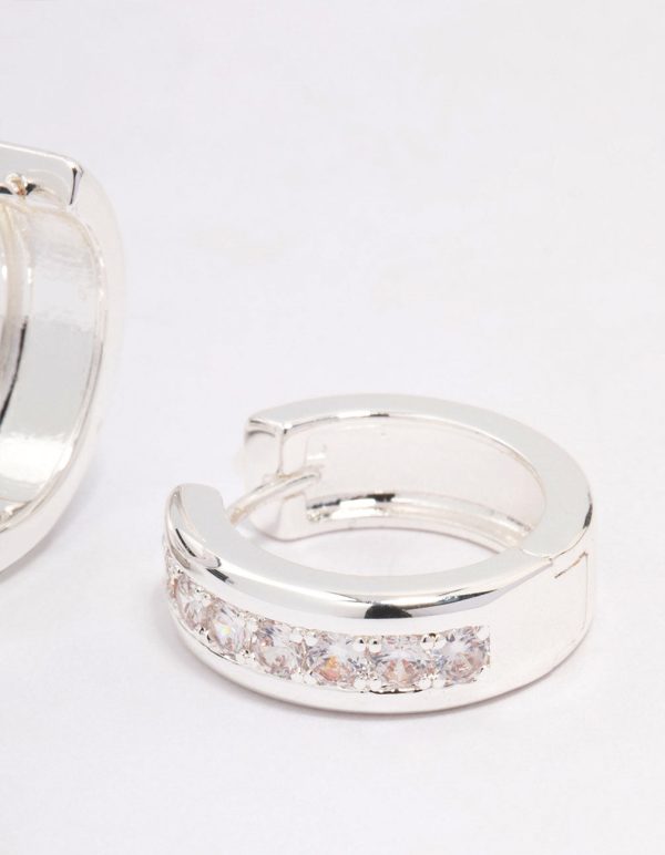 Silver Plated Cubic Zirconia Encased Huggie Hoops Online - Image 3