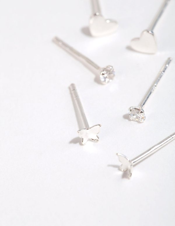Sterling Silver Heart & Butterfly Stud Earring Pack on Sale - Image 3