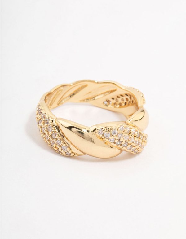 Gold Plated Cubic Zirconia Braided Ring For Sale