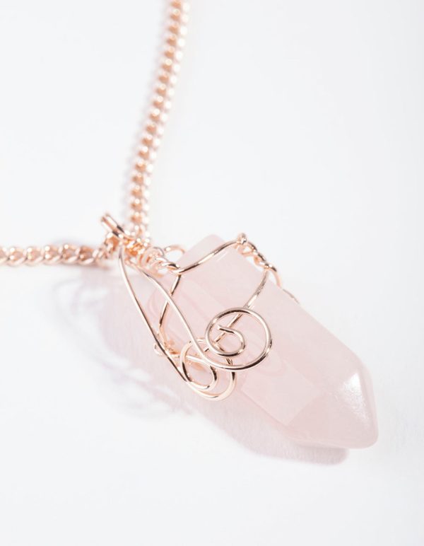 Rose Gold Curled Rose Quartz Stone Necklace Sale - Image 3