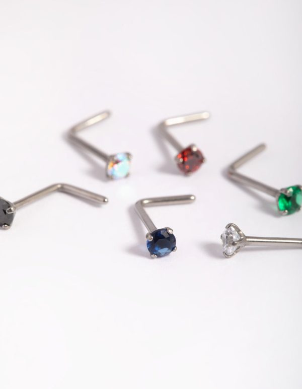 Titanium Mixed Stone Nose Stud 6-Pack Online Sale - Image 3