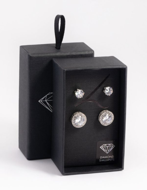 Silver Diamond Simulant Stud Earring Set For Cheap - Image 3