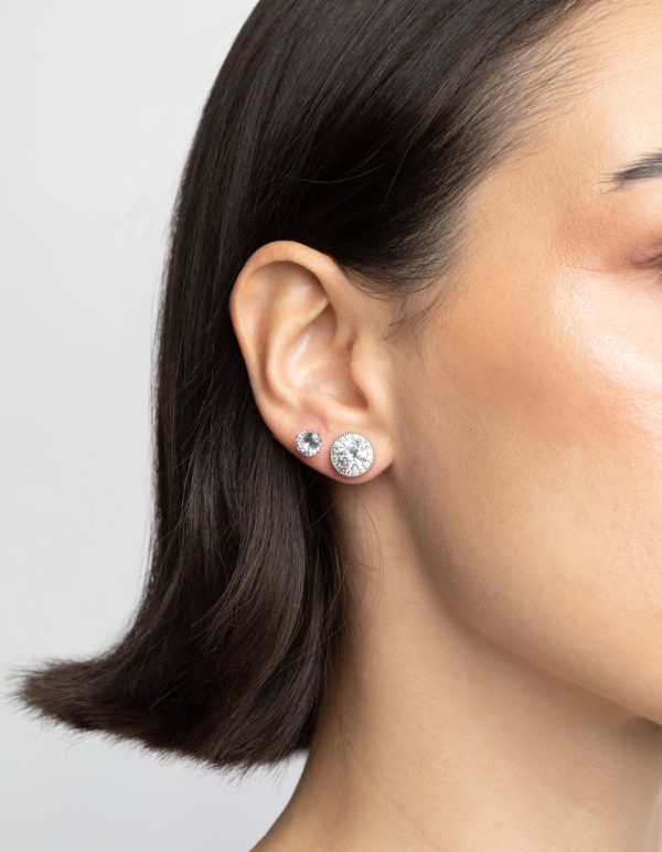 Silver Diamond Simulant Stud Earring Set For Cheap - Image 2