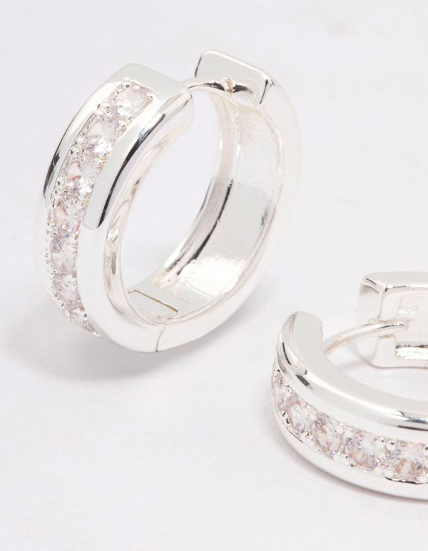 Silver Plated Cubic Zirconia Encased Huggie Hoops Online - Image 2