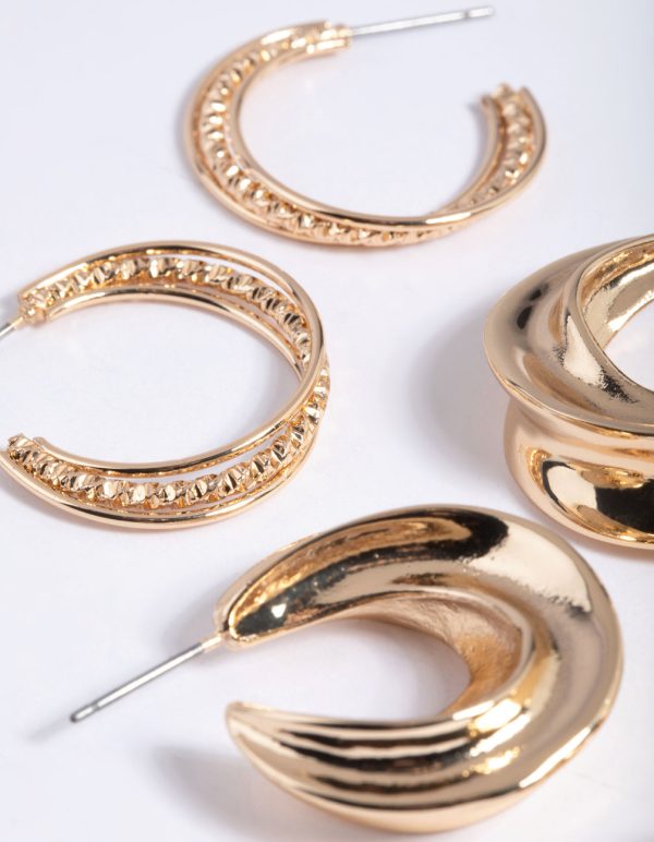 Gold Mixed Texture Earring Pack For Sale - Image 3