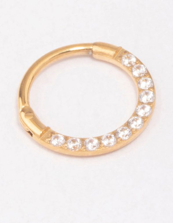 Gold Plated Cubic Zirconia Clicker Earrings 7mm Fashion