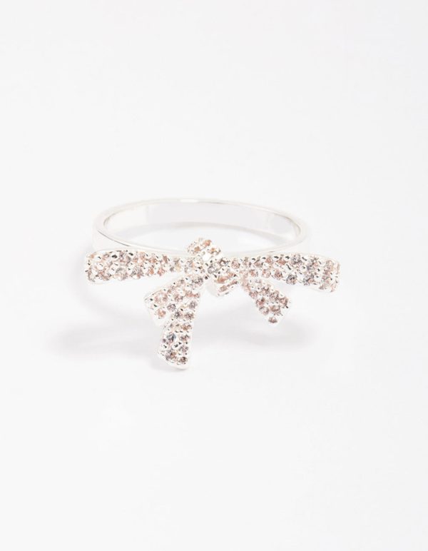 Silver Cubic Zirconia Bow Ring For Sale - Image 3