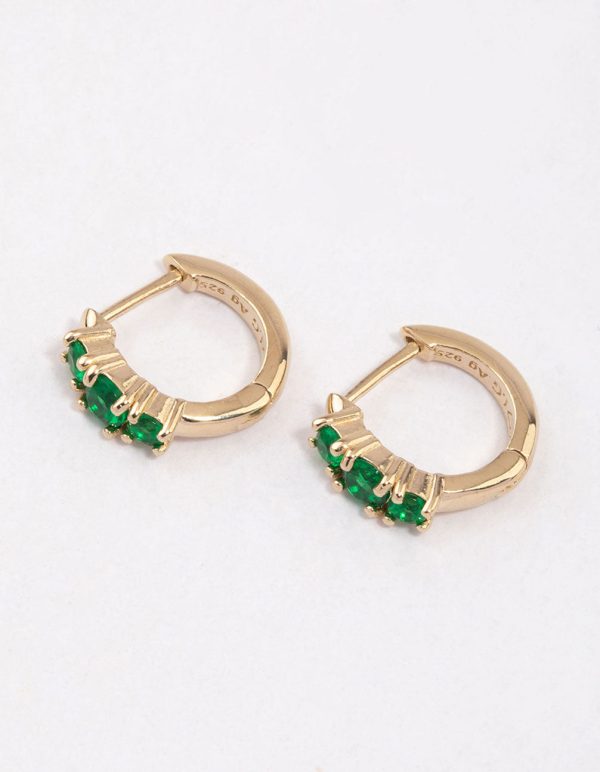 Gold Plated Sterling Silver Round Cubic Zirconia Huggie Earrings on Sale