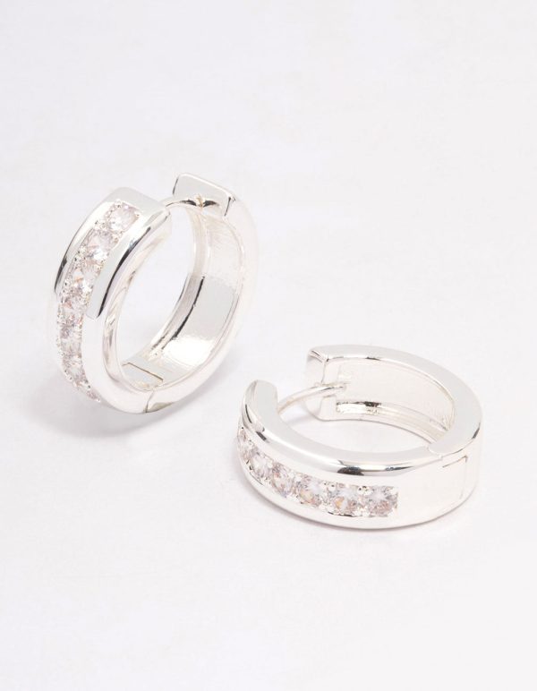 Silver Plated Cubic Zirconia Encased Huggie Hoops Online