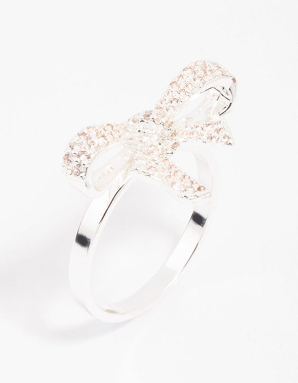 Silver Cubic Zirconia Bow Ring For Sale - Image 2