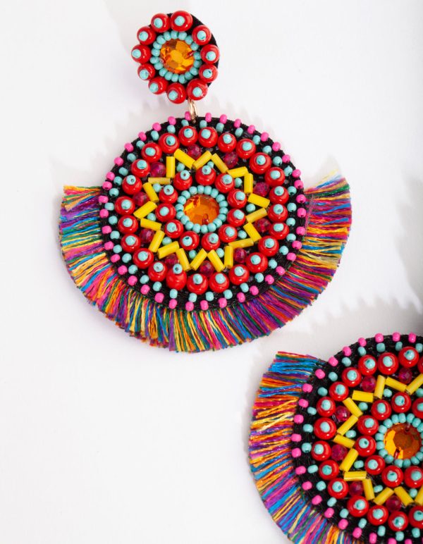 Fabric Bright Disc Tassel Earrings Online now - Image 2