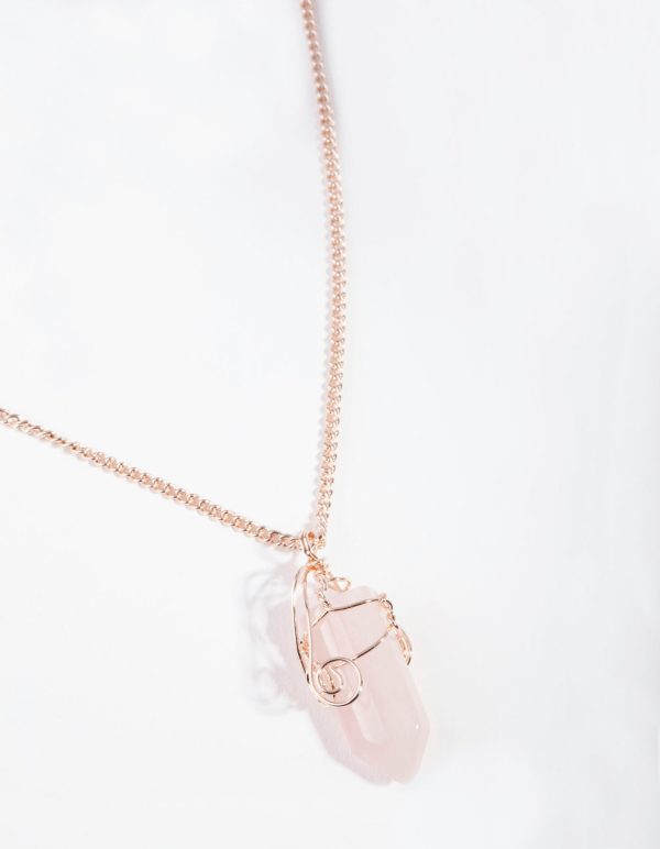 Rose Gold Curled Rose Quartz Stone Necklace Sale