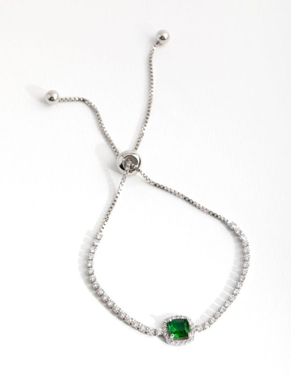 Silver Cubic Zirconia Square Halo Toggle Tennis Bracelet Online Sale