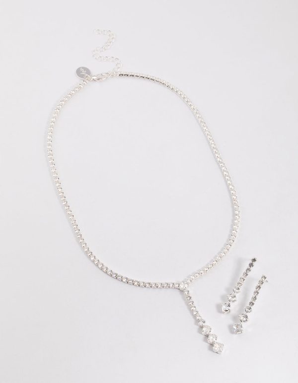Silver Cubic Zirconia Silver Y-Neck Jewellery Set Discount - Image 2