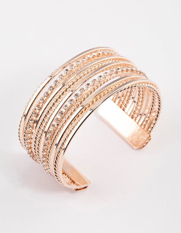 Rose Gold Layered Diamante Wrist Cuff Cheap - Image 2