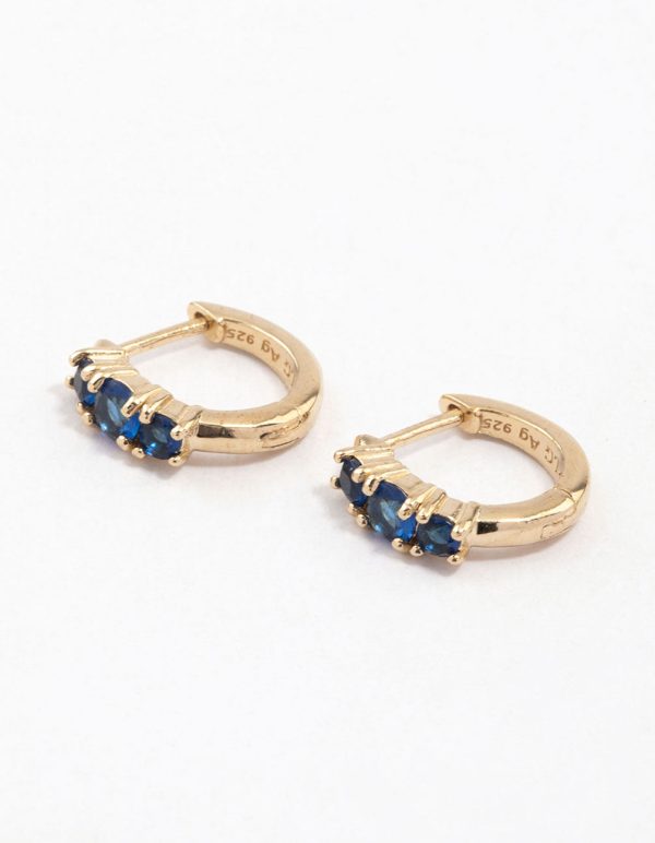 Gold Plated Sterling Silver Round Cubic Zirconia Huggie Earrings on Sale