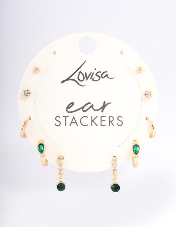 Green Staple Round & Pearl Earrings 5-Pack Cheap - Image 3
