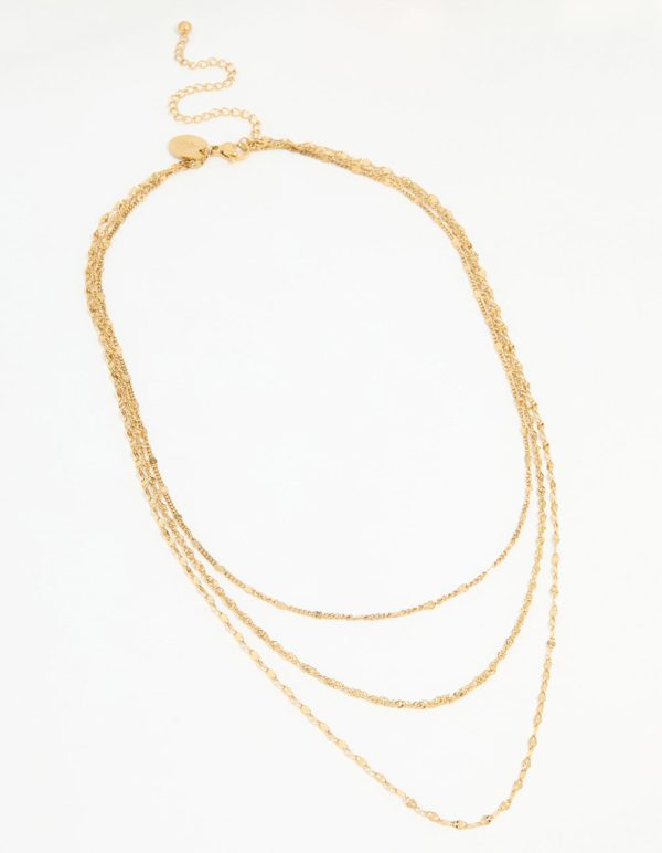 Waterproof Gold Plated Stainless Steel Triple Chain Layered Necklace For Discount - Image 2