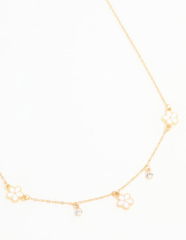 Waterproof Gold Plated Stainless Steel Cubic Zirconia Heart Floral Pendant Necklace Online Sale