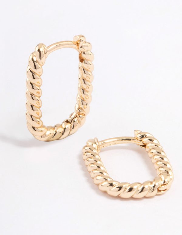 Gold Mini Oval Twisted Huggie Earrings Online Hot Sale