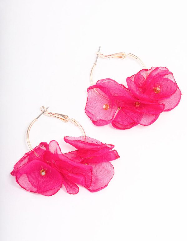 Rose Gold Flower Medium Hoop Earrings on Sale