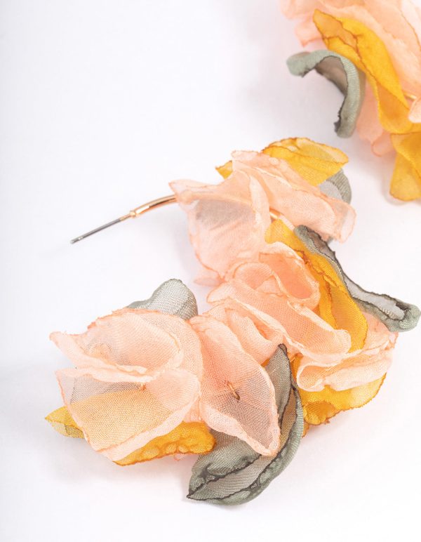 Gold Layered Pink Flower Hoop Earrings Fashion - Image 2
