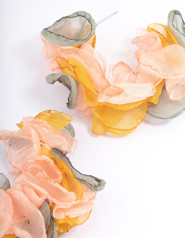 Gold Layered Pink Flower Hoop Earrings Fashion - Image 3