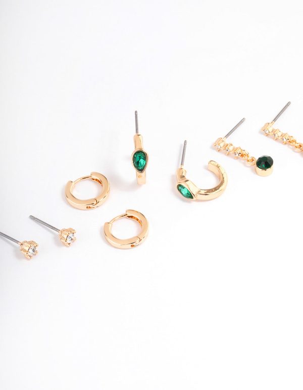Green Staple Round & Pearl Earrings 5-Pack Cheap - Image 2