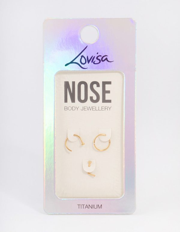 Gold Plated Titanium Basic Nose Ring Pack For Sale - Image 3