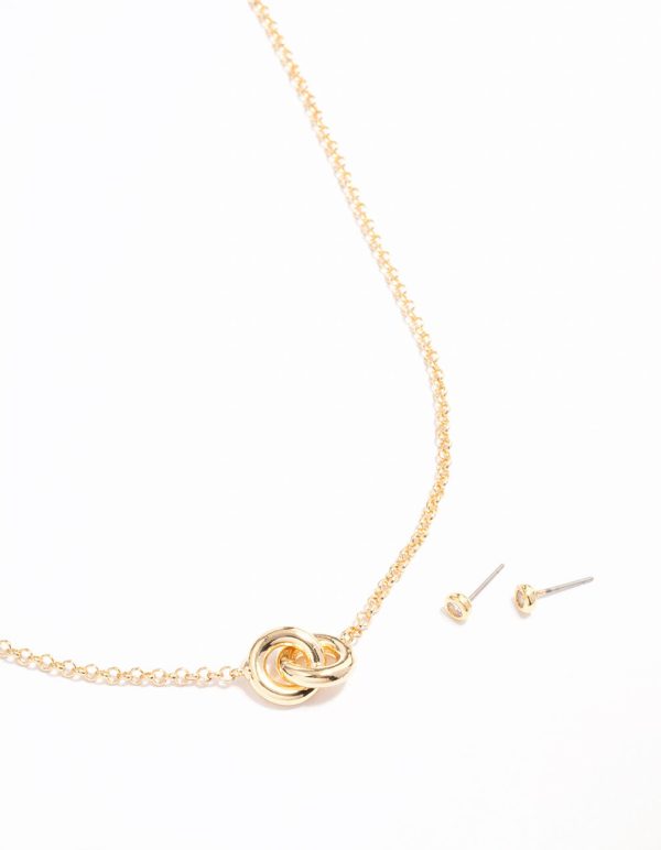 Gold Plated Circle Cubic Zirconia Necklace & Earrings Set on Sale